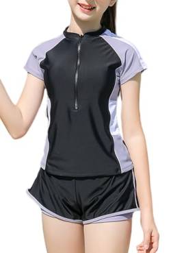 Happy Cherry - Badebekleidungsset Tankini Mädchen Teenager Sommer Zweiteiliger Bademode UV-Schutz Badeanzüge Kurze Ärmel für Schwimmen Strand Surfen Schwimmanzug Tops Shorts - 14-16 Jahre - Schwarz von Happy Cherry