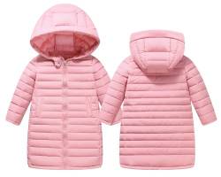 Happy Cherry Kinder Winddicht Kapuzenmantel Mädchen Jungen Winter Kälteschutz Daunenjacke Reißverschluss Warme Langer Parka Mäntel Rosa 140 von Happy Cherry