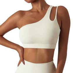 Happy Cherry Nahtlose EIN Schulter Sport BH für Frauen Asymmetrische Abnehmbare Pads Tube Top Trainieren Yoga Crop Tank Tops Weiß M von Happy Cherry