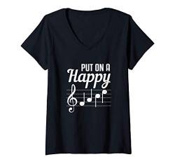 Damen Funny Put On A Happy Face Music Teacher T-Shirt mit V-Ausschnitt von Happy Face Music Teez