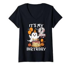 Damen Boo It's My 2nd Birthday Halloween Ghost 2 Years Old B-day T-Shirt mit V-Ausschnitt von Happy Halloween Birthday Men Women Kids Apparel