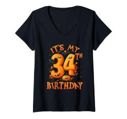 Damen Boo It's My 34th Birthday Halloween Pumpkin 34 Years Old T-Shirt mit V-Ausschnitt von Happy Halloween Birthday Men Women Kids Apparel