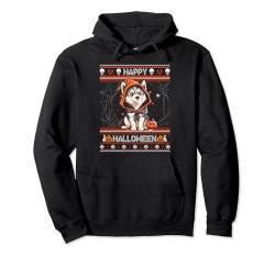 Happy Halloween Ugly Siberian Husky Howl-o-ween Pumpkin Pullover Hoodie von Happy Halloween Trick Or Treat Candy Men Women Kid