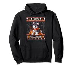 Happy Halloween Ugly Siberian Husky Howl-o-ween Pumpkin Pullover Hoodie von Happy Halloween Trick Or Treat Candy Men Women Kid