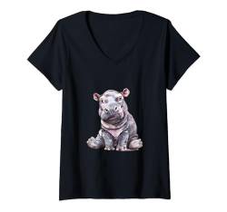Damen Baby Nilpferd / Baby Nilpferd / Sumpf Nilpferd T-Shirt mit V-Ausschnitt von Happy Hippos