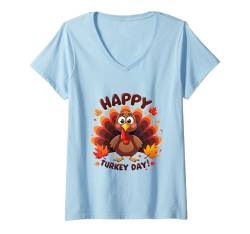 Damen Happy Turkey Day Thanksgiving Day Truthahn Family Dinner Kids T-Shirt mit V-Ausschnitt von Happy Turkey Day Thanksgiving Turkey Pilgrim tees