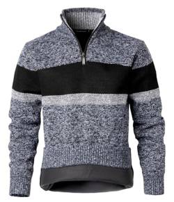 Harbrosrce Herren 1/4 Zip Strickpullover Langarm Stehkragen Winterpulli Pullover Fleece Gefüttert Arbeitspullover Farbverlauf Sweatshirt mit Reißverschluss von Harbrosrce