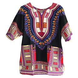 Harilla Afrikanisches Dashiki-Hemd, traditioneller Stil, Blumendruck, bunte Stammes-, klassische Sommerkleidung, Festival, große Hemden, Oberteile, Schwarz von Harilla