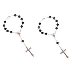 Harilla Religiöses Kreuzarmband, religiöser christlicher Armreif, Schmuck im Retro-Stil, Dekoration, Kreuzarmband für Männer und Frauen, Taufgeschenke, Schwarz von Harilla