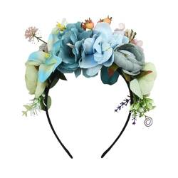 Harilla Stirnband mit künstlichen Blumen, Blumenkrone, Stirnband für Damen, Mädchen, Party, Blau von Harilla