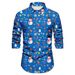 Weihnachtshemden Herren Männer Lustig Slim Fit Hemd Weihnachten Erwachsene Langarm Hässlich Funky Christmas Hawaiihemd Kostüm Shirt Festival Party (Blau, 2XL) von HarnyLoom