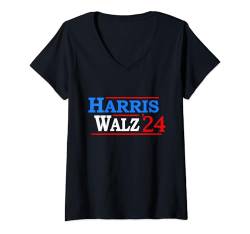 Damen Harris Walz 2024 Kamala Harris Tim Walz Demokratische Präsidentin T-Shirt mit V-Ausschnitt von Harris Walz 2024 Kamala Harris Tim Walz President