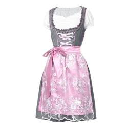 Harsever Dirndl Damen Midi Trachtenkleid Damen Trachtenmode Kleid Dirndlbluse für Oktoberfest Pink für Oktoberfest Karneval (Rosa, XL) von Harsever