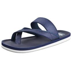 Harssidanzar Flip Flops für Herren,Klassische String Fußbett Sandalen Leichte Strand Sandalen KM236EU,Marine,Größe 43 von Harssidanzar