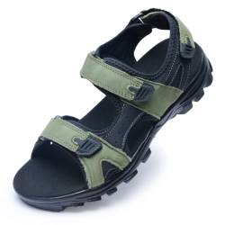 Harssidanzar Herren Sport Sandalen Wandern Outdoor Herren Ledersandalen für den Sommer mit verstellbaren Riemen SM260EU,Armeegrün/Schwarz,Größe 44 von Harssidanzar