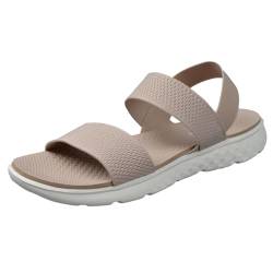 Harssidanzar Sommer Elastische Knöchelriemen Flache Sandalen Slip on Sandalen für Damen KL224EU,Beige,Größe 40 von Harssidanzar