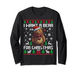 Ich will einen Bären zu Weihnachten, hässlicher Pullover, Braunbär, für Kinder, Herren Langarmshirt von Hasmal Christmas