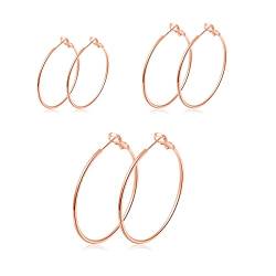 Hasnsofie Creolen Silber 925 Ohrringe für Damen, 925 Sterling Silber Creolen Ohrringe Set, Hypoallergen Groß Silber Huggie Creolen Ohrringe, Rose Gold Damen Kreolen Creolen Ohrringe Set in 30 40 50mm von Hasnsofie