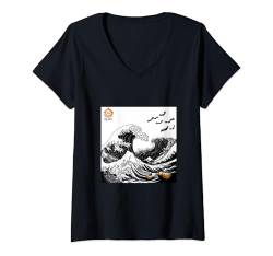 Damen Hokusais große Welle: Unheimliche Halloween-Edition T-Shirt mit V-Ausschnitt von Haunting Wave Fusion