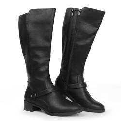 Hawkwell Damen-Reitstiefel mit breiter Wade und doppeltem Reißverschluss, Schwarz Synthetik EU 39.5 von Hawkwell