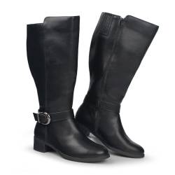 Hawkwell Kniehohe Damen-Stiefel mit extra breitem Waden-Ziehverschluss und seitlichem Reißverschluss,Schwarz Synthetik EU 39.5 von Hawkwell