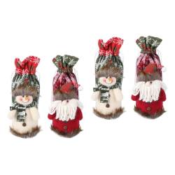 Healifty 4 Teiliges Weihnachtsflaschen Set Weihnachts Weinflaschen Abdeckung Dress Up Weinflasche Tasche Wein Geschenktüten Esstisch Dekoration Schützende Wein von Healifty