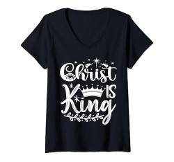 Damen Christ Is King | Christus ist König T-Shirt mit V-Ausschnitt von Heaven's Inspiration