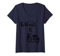 Damen Christ Is King | Christus ist König T-Shirt mit V-Ausschnitt von Heaven's Inspiration