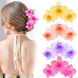 Hebterrka 4 Stück Hawaiianische Blumen Haarklammern Starke Halt Blumen Haarklauen für dickes Haar, Sommer Süße Hibiskus Haarklammern, Strand Plumeria Haaraccessoires für Frauen von Hebterrka