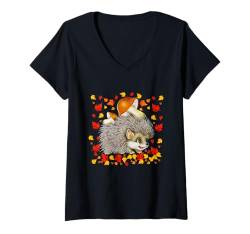 Damen Igel Herbst Säugetier Liebhaber Herbst Wildtiere Tier T-Shirt mit V-Ausschnitt von Hedgehog Fall Autumn Mammal Wildlife Autumn Lover