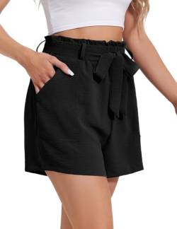 Heersan Damen Shorts Sommershort Elastisch High Waist Breites Bein Kurze Hose Hotpants Bermuda Freizeitshorts Lässige Short mit Taschen von Heersan