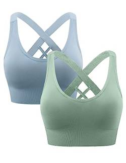 Heersan Sport BH Damen, Push up Sport Bra Ohne Bügel Crossback Seamless Starker Halt Sports Bra mit Abnehmbaren Gepolstert für Fitness Lauf Joggen Yoga von Heersan