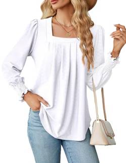 Heersan Tunika Damen Langarm T Shirt Elegante Shirts Musselin Bluse Lässige Casual Streetwear Oberteil Puffärmel Blusenshirt Basic Tops von Heersan