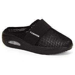 Heflashor Damen Clogs Hausschuhe Slip On Atmungsaktiv Mesh Pantoletten Sommer Leichte Slippers rutschfest Sandalen Freizeit Schuhe,Schwarz,36 EU von Heflashor