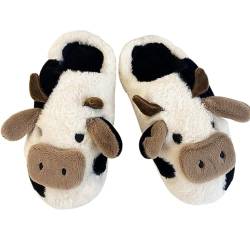 Heflashor Kuh Hausschuhe Damen Herren Cow Slippers Plüsch Tiere Pantoffeln Niedliche Cartoon Hauspantoffeln Winter Kuschelige Warme Schuhe,Kuh Offen,44/45 EU von Heflashor