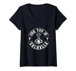 Damen See You in Valhalla - Thor - Vikings Walhalla - Ragnar T-Shirt mit V-Ausschnitt von Heidenklamotten