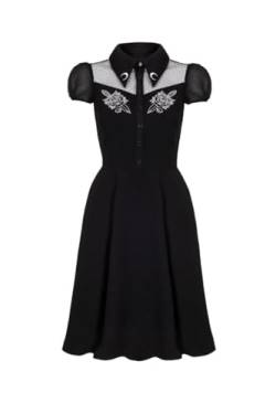 Hell Bunny Roesia Midi Kleid Hemd Western Goth Mond Blumen Gestickter Polka Dot, Schwarz, 2XL von Hell Bunny