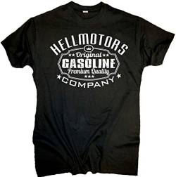 Hellmotors Gasoline Herren T-Shirt Oldschool Rockabilly V8 Biker Hotrod Rock n Roll (Weiß, XL) von Hellmotors