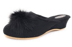 Damen Pantolette schwarz mit Pelzpompon Hausschuhe Trunte Schuhe, EU 38 von Helmut Trunte