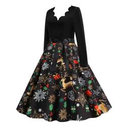 Hemousy Kleid mit Weihnachtsdruck | Langarm-Partykleid | Ballkleid für Mädchen und Frauen für Cocktailpartys, Abschlussball, formelle Kleidung für die Weihnachtsfeier von Hemousy