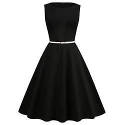 Audrey Hepburn Vintage Kleid Chic Damen – Abendkleid Vintage Audrey Hepburn schickes Kleid ohne Ärmel aus Baumwolle Stil der 50er Jahre für Frauen mit Gürtel Hochzeitskleid Große Größe, Schwarz, XXL von Henagehde