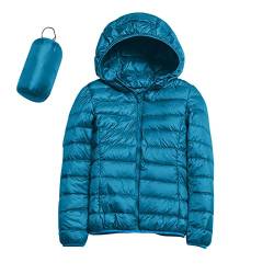 Henagehde Damen-Daunenjacke, sehr leicht, mit Kapuze, gesteppt, aus Baumwolle, elegant, Slim Fit, einfarbig, Kapuze, dünn, Ultralight, blau, 46 von Henagehde