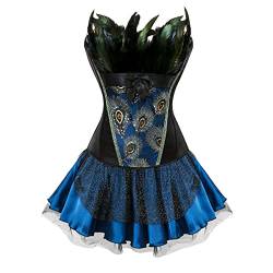 Hengzhifeng Damen Corsage mit Rock Steampunk Pfau Feder Korsett Karnevals Party Korsage Kostüm (EU 40-42,Schwarz Blau) von Hengzhifeng