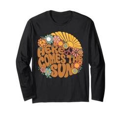 Here Comes The Sun Retro Summer Beach Vacation Flower Langarmshirt von Here Comes The Sun Retro Summer