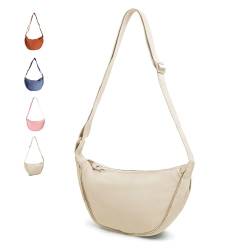 Hernin Nylon Halbmond Tasche,Nylon-Halbmondtasche für Frauen,Einfarbige Nylon Tragbare Halbmond-Tasche UmhängetascheHalbmond Umhängetasche,Damen Halbmond Crossbody Schultertasche (beige) von Hernin