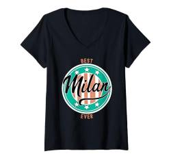 Damen Best Milan Ever lustiger Spruch Vorname Milan T-Shirt mit V-Ausschnitt von Herren Jungen Männer Name Milan Geschenkidee