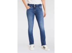 Bootcut-Jeans HERRLICHER "Jeans Baby Cropped Org Dnm" Gr. 27, N-Gr, blau (timeless) Damen Jeans Ankle 7/8 in cropped Länge mit ausgefranstem Saum von Herrlicher