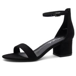 Herstyle Sunday Damen-Sandalen mit niedrigem Absatz, offener Zehenbereich, Knöchelriemen, klobiger Blockabsatz, Pumps, Schuhe für Abschlussball, Hochzeit, Party, Büro, Schwarz, 40.5 EU von Herstyle