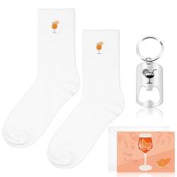 Hestya Cocktailliebhaber Geburtstag Set 1 Flaschenöffner Schlüsselanhänger 1 Aperol Socken 1 Happy Birthday Seidel Geburtstagskarte mit Umschlag für Mann Frau von Hestya