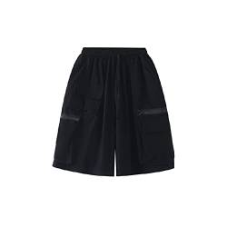 Hewlshawn Cargohose Bermuda Shorts Damen Sommer high Waist Solid Color Shorts mit Taschen Breites Bein lose beiläufige Hosen Mädchen Streetwear Sport Shorts (Black,XL) von Hewlshawn